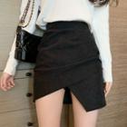 Asymmetric Hem Shirred Mini Pencil Skirt