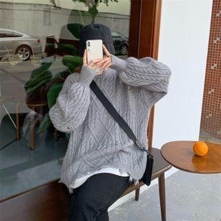 Plain Distressed Cable Knit Sweater