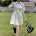 Puff-sleeve Asymmetrical Mini A-line Shirtdress