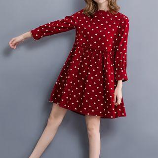 Heart Print Long Sleeve Corduroy Dress