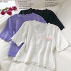 Plain V-neck Open Knit Top