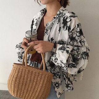 Puff-sleeve Floral Blouse
