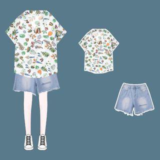 Short-sleeve Printed Shirt / Denim Shorts