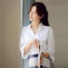 Tall Size Mandarin-collar 3/4-sleeve Cotton Blouse