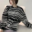 Two-tone Striped Sweater Stripe - Black & White - One Size
