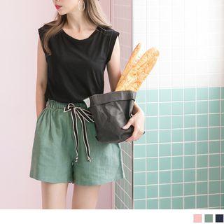 Contrast Drawcord Linen-cotton Shorts
