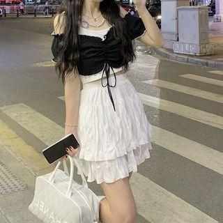 Short-sleeve Drawstring T-shirt / Strappy Top
