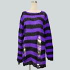 Striped Distressed Sweater Purple - One Size