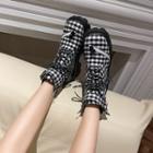 Gingham Lace-up Short Boots