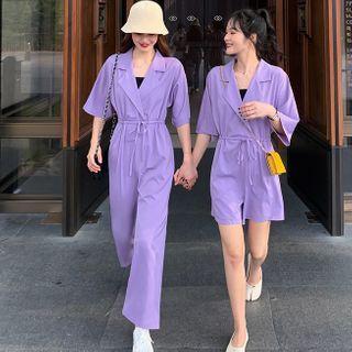 Elbow-sleeve Wide-leg Playsuit / Jumpsuit