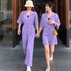 Elbow-sleeve Wide-leg Playsuit / Jumpsuit