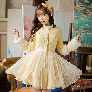 Faux-fur Trim Mesh Panel Coatdress