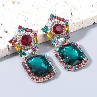 Rhinestone Drop Earring Green - One Size