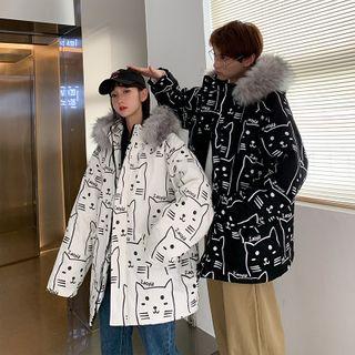 Couple Matching Printed Zip Padded Coat