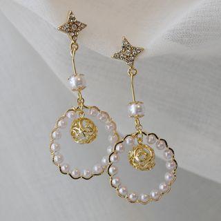 Faux Pearl Rhinestone Star Alloy Hoop Dangle Earring 1 Pair - Gold - One Size