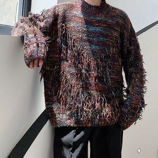 Melange Tasseled Sweater As Shown In Figure - One Size