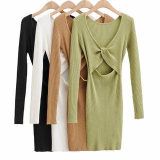 Long-sleeve Open Back Mini Knit Dress