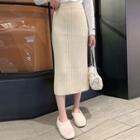 Straight-fit Rib Knit Midi Skirt