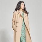 Flap-front Double-breasted Trench Coat With Sash Beige - One Size