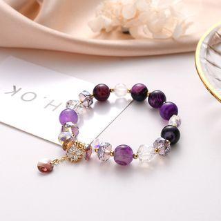 Flower Beaded Bracelet Purple - One Size