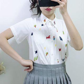 Short-sleeve Embroidered Shirt As Shown In Figure - One Size
