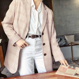 Single-breasted Long Plaid Blazer