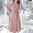 Snap-button Flared Coat With Sash