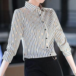 Long-sleeve Striped Shirt / Slim-fit Dress Pants / Set