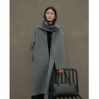 Open-front Wool Coat With Shawl Scarf Charcoal Gray - One Size