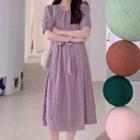 Short-sleeve Tie Waist Midi Smock Dress