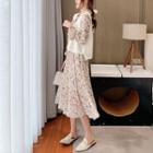 Long-sleeve Floral Print Midi A-line Dress / Sweater Vest