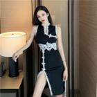 Sleeveless Lace Trim Mini Qipao Dress