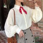 Dotted Bow Puff Sleeve Blouse