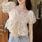 Short-sleeve Lace Cropped Blouse Almond - One Size