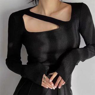 Long Sleeve Square-neck Cut-out Sweater