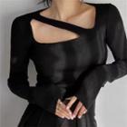 Long Sleeve Square-neck Cut-out Sweater