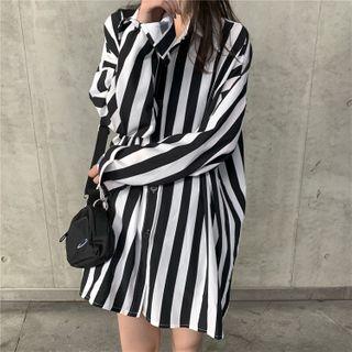 Long-sleeve Striped Panel Shirt Stripe - One Size
