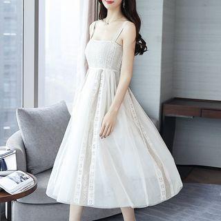 Spaghetti-strap A-line Mesh Dress