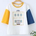 Elbow-sleeve Room Embroidered Paneled T-shirt
