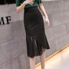 High-waist Asymmetrical Mesh Panel Fish Tail Maxi Skirt