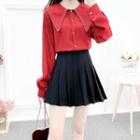 Set: Puff-sleeve Shirt + A-line Skirt