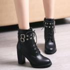 Star Studded Heel Lace Up Boots