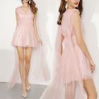 Sleeveless V-neck Shirred Bridesmaid Dress