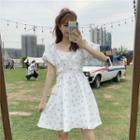 Short-sleeve Floral Print Blouse / Mini A-line Dress