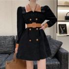 Contrast Collar Mini A-line Dress With Belt