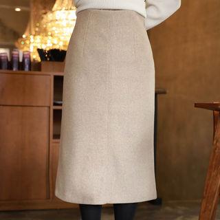 Wool Blend Midi A-line Skirt