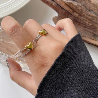 925 Sterling Heart Open Ring K766 - Gold - One Size