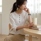 3/4-sleeve Drawstring-hem Henley