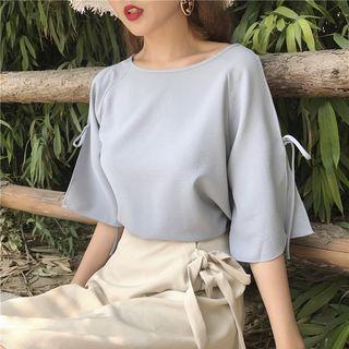 Plain Loose-fit Short-sleeve Chiffon Top