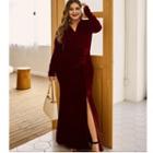 Plus Size Long-sleeve Velvet Maxi Sheath Dress